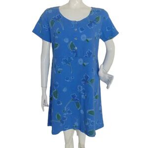 FRESH PRODUCE Dress, S, Blue, Floral Print, Short sleeves, Buttons, Scoop neck